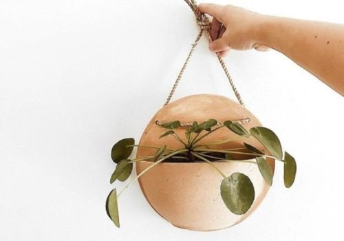 Handmade ceramic hanging wall pocket planter with trailing greenery, showcasing the type of clay project students create during the Hanging Wall Pockets workshop at the Artist Outpost in Ocean Beach.