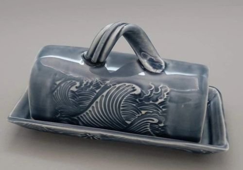 Sculptural ceramic butter dish created for the Ceramic Handbuilding Workshop at The Artist Outpost in San Diego