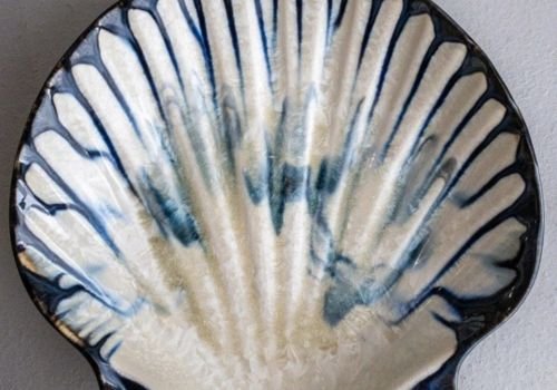 Shell-impressed ceramic serving platter for the Ceramic Handbuilding Workshop at The Artist Outpost in San Diego