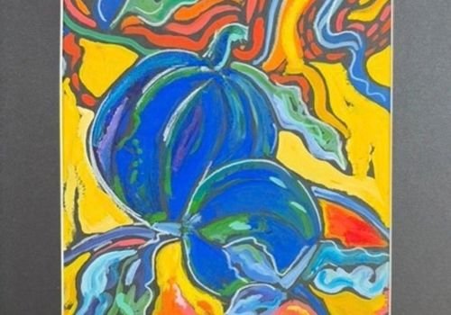 Colorful psychedelic pumpkin painting for the Seasonal Painting Workshop at The Artist Outpost in San Diego